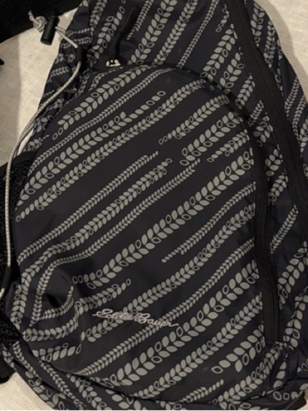 Eddie Bauer Black and Gray Patterned Sling Backpack - Picture 3 of 11